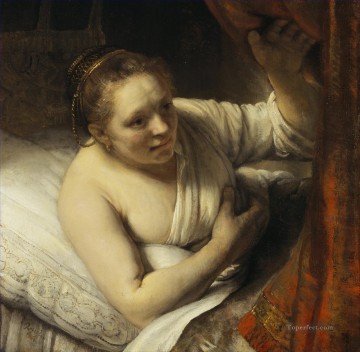 レンブラント・ファン・レイン Painting - ベッドの女 レンブラント